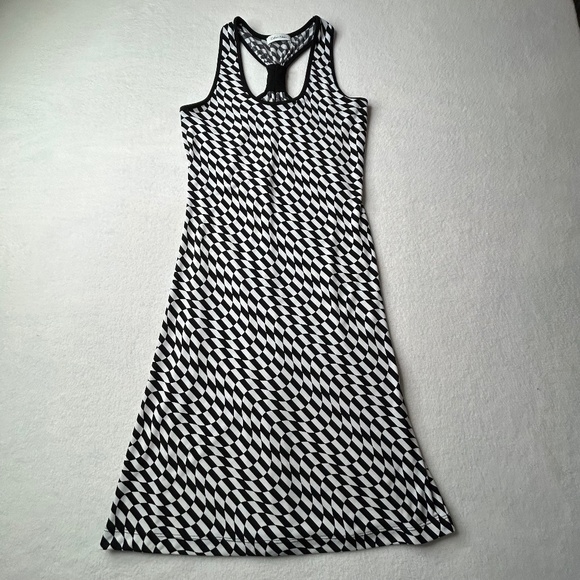 Calvin Klein Checkerboard Racing Dress Women Racer Back Small Midi - Picture 1 of 11